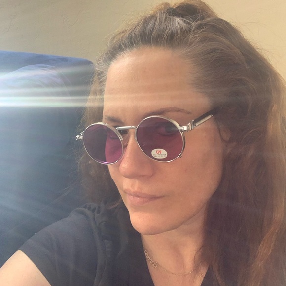 NEW! Purple Round Lens Sunglasses Silver Designed Metal Spring Sides - Picture 13 of 14